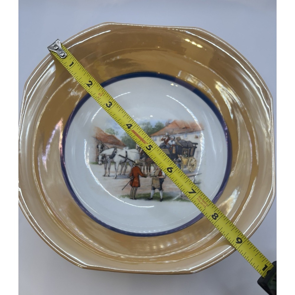 Vintage Celebrate Germany Porcelain Coaching Scene Lustreware Serving Bowl 9" - Picture 4 of 8